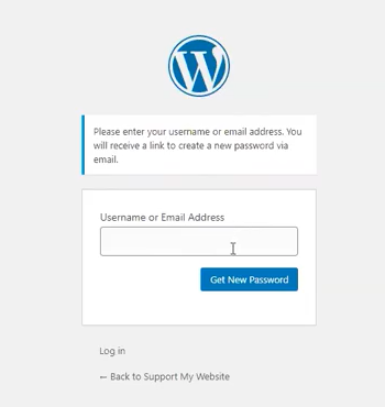 Screenshot of first step of WordPress password reset chain asking for email address