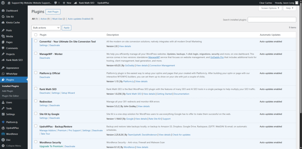 Wordpress admin area.