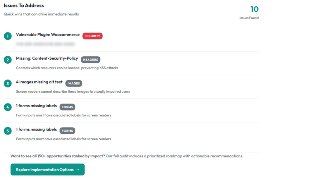 Image indicating a security scan revealed that WooCommerce plugin had a security vulnerability due to improper configuration.